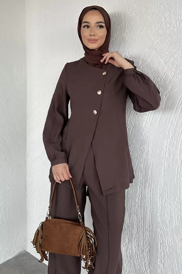 Düğmeli Bluz Pantolon Tesettür İkili Takım - 2
