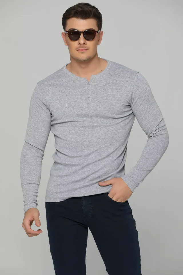 Erkek Likralı Basic Body Sweatshirt Gri