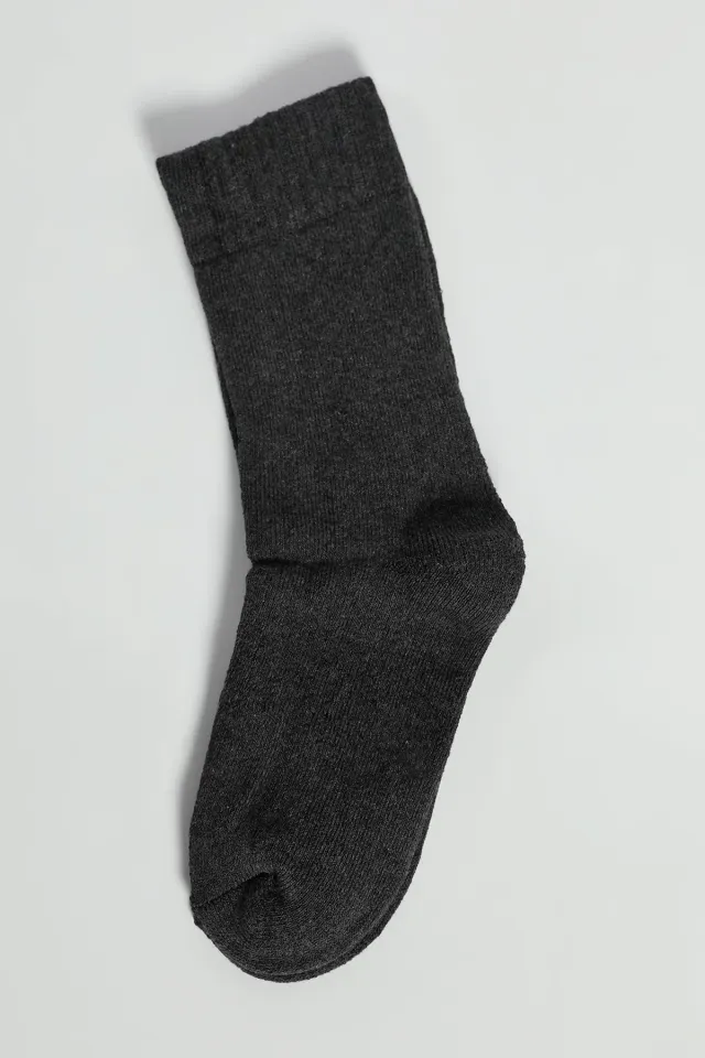 Düz Renkli Kadın Termal Kışlık Havlu Çorap Koyugri