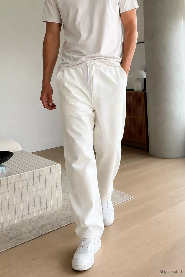 Erkek Bel Lastikli Bağcıklı Keten Pantolon - 2