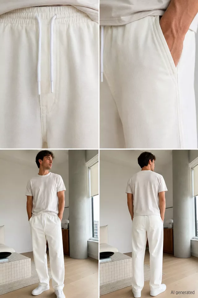 Erkek Bel Lastikli Bağcıklı Keten Pantolon