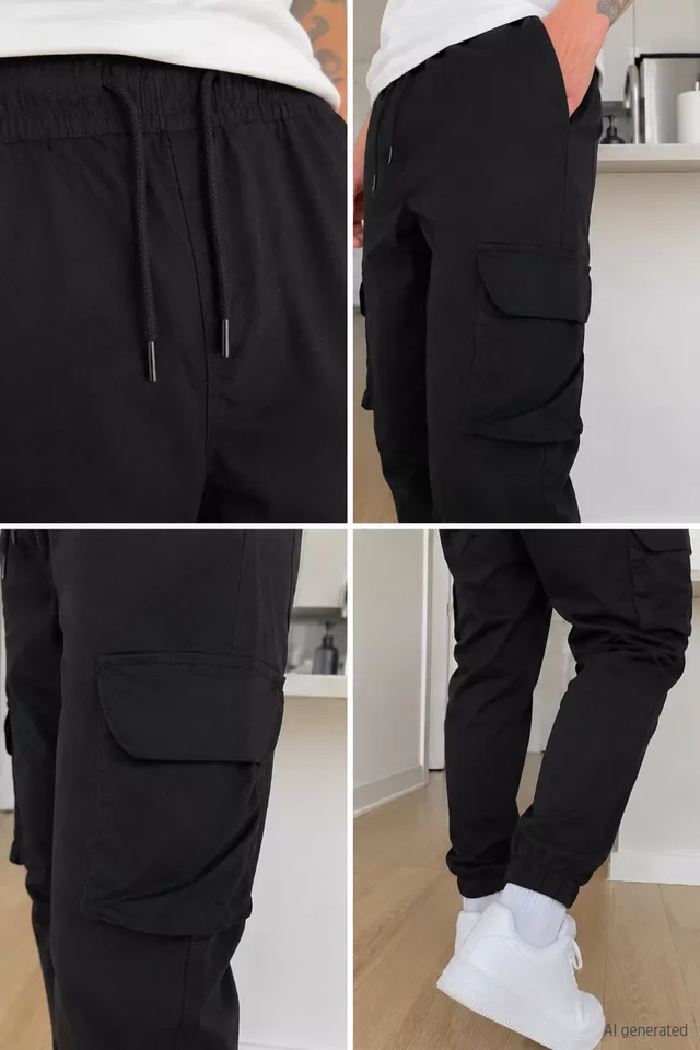 Erkek Bel Ve Paça Lastikli Kargo Cepli Pantolon