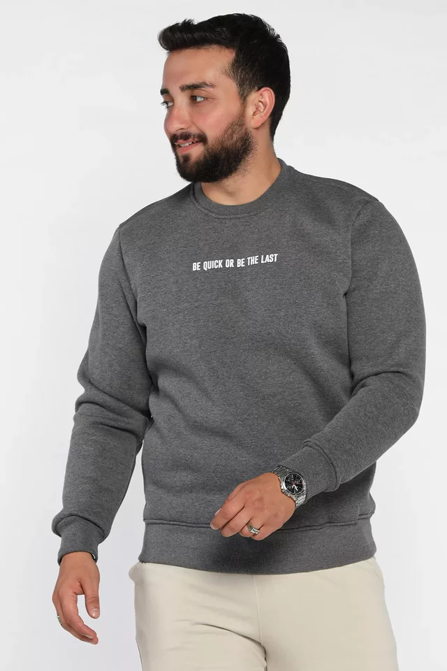 Erkek Bisiklet Yaka Baskılı Üç İplik Şardonlu Sweatshirt - 2
