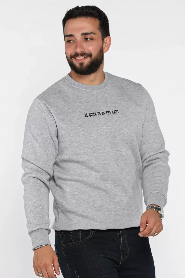 Erkek Bisiklet Yaka Baskılı Üç İplik Şardonlu Sweatshirt - 2