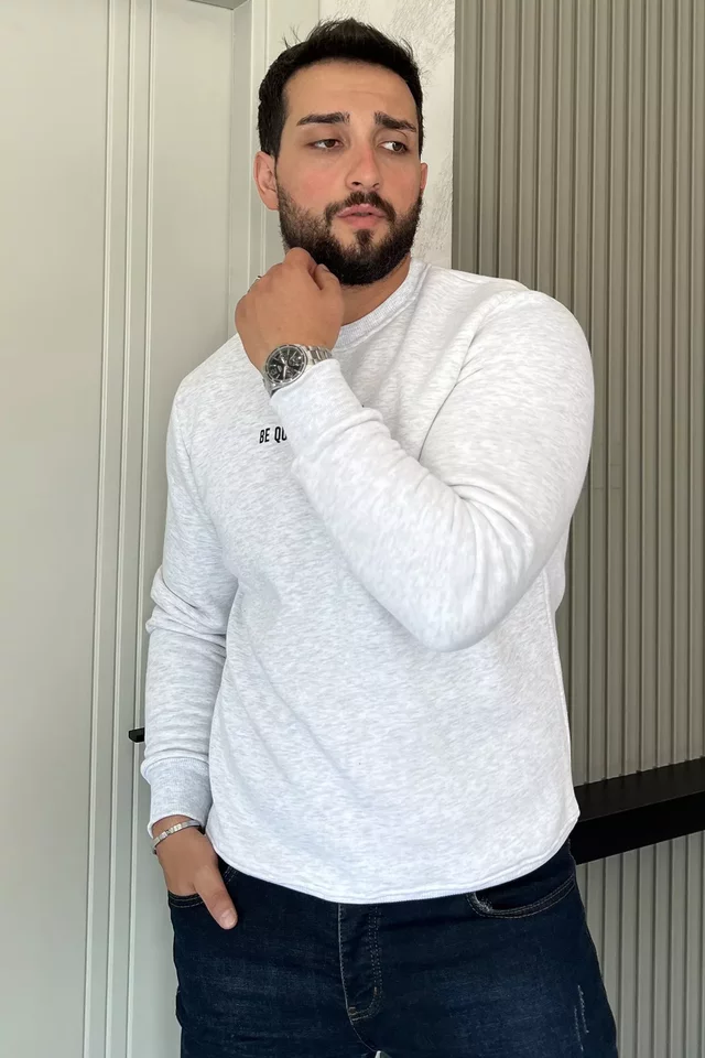 Erkek Bisiklet Yaka Baskılı Üç İplik Şardonlu Sweatshirt - 2