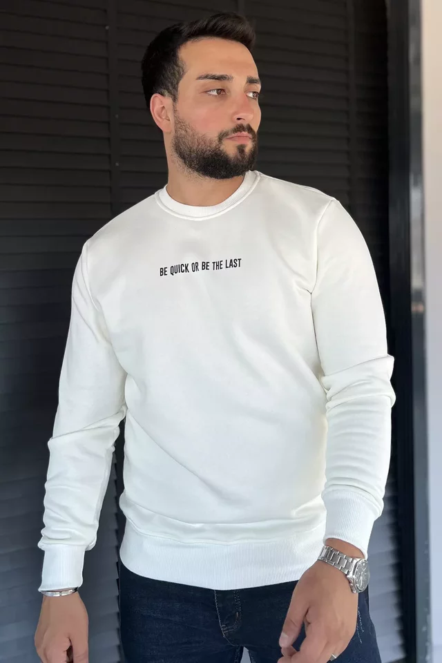 Erkek Bisiklet Yaka Baskılı Üç İplik Şardonlu Sweatshirt - 1