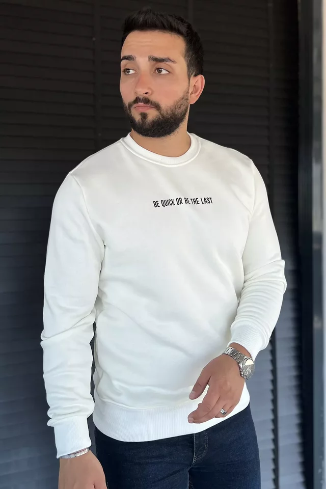 Erkek Bisiklet Yaka Baskılı Üç İplik Şardonlu Sweatshirt - 2