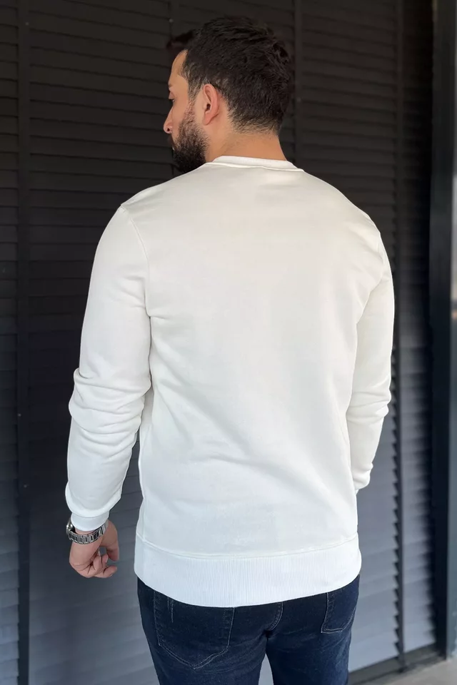 Erkek Bisiklet Yaka Baskılı Üç İplik Şardonlu Sweatshirt