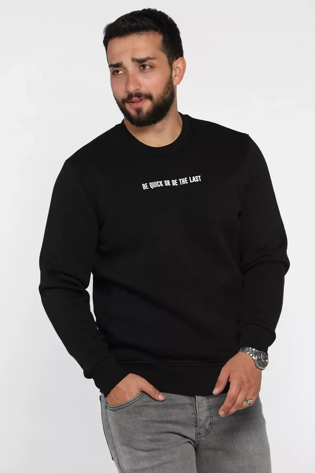 Erkek Bisiklet Yaka Baskılı Üç İplik Şardonlu Sweatshirt - 2