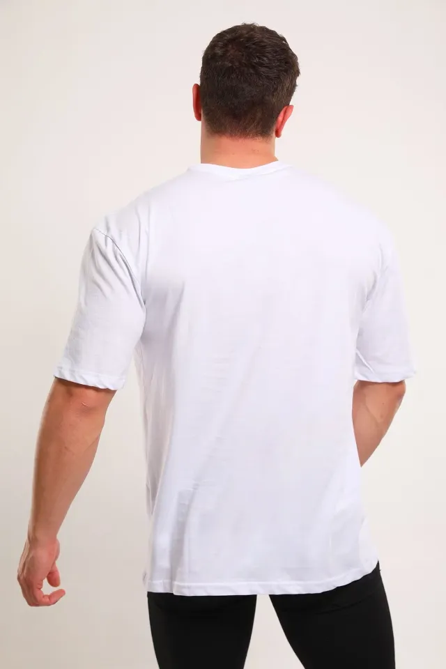 Erkek Bisiklet Yaka Ön Baskılı Oversize T-shirt Beyaz