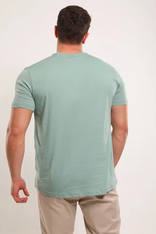 Erkek Bisiklet Yaka Ön Cep Detaylı Likralı T-shirt Mint