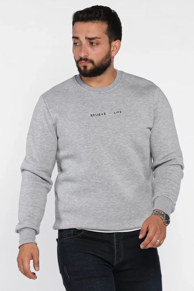 Erkek Bisiklet Yaka Üç İplik Şardonlu Sweatshirt - 2