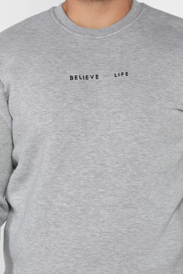 Erkek Bisiklet Yaka Üç İplik Şardonlu Sweatshirt