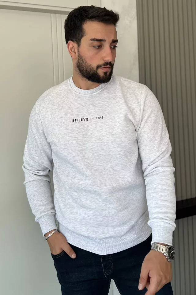 Erkek Bisiklet Yaka Üç İplik Şardonlu Sweatshirt - 2
