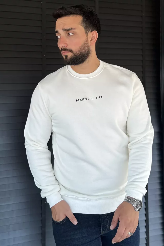 Erkek Bisiklet Yaka Üç İplik Şardonlu Sweatshirt - 2