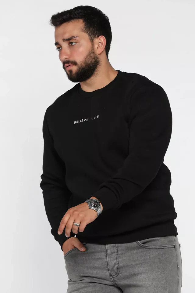 Erkek Bisiklet Yaka Üç İplik Şardonlu Sweatshirt - 2