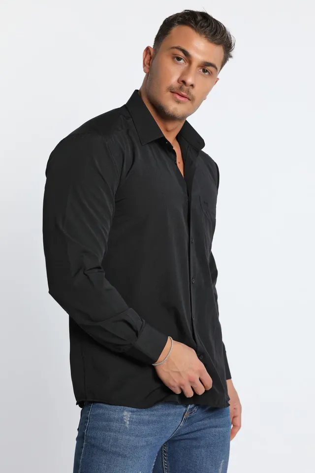 Erkek Cepli Klasik Gömlek Siyah