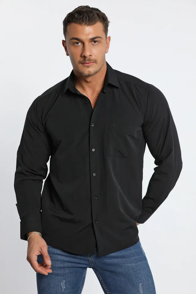 Erkek Cepli Klasik Gömlek Siyah