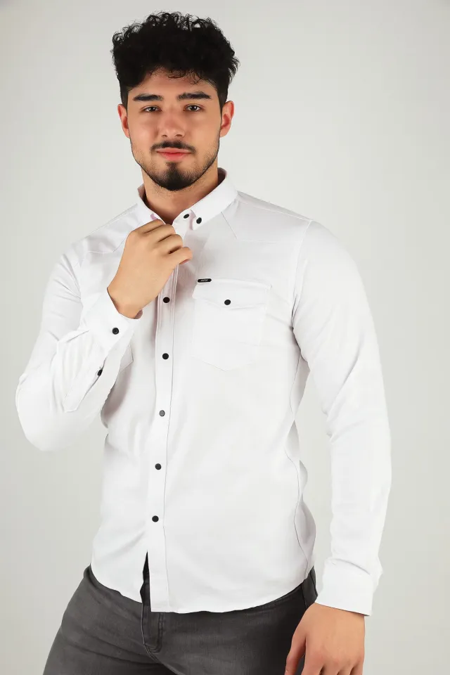 Erkek Çıtçıtlı Gömlek Beyaz
