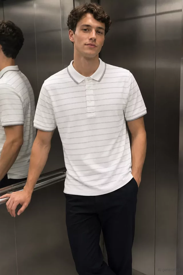 Erkek Çizgi Desenli Polo Yaka Tişört - 2