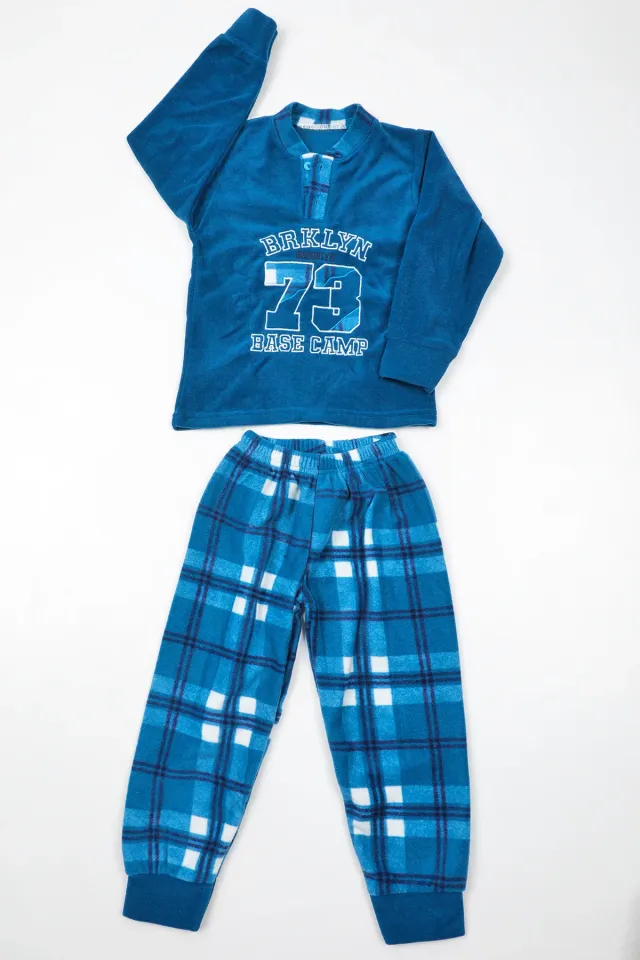 Erkek Çocuk Baskılı Polar Pijama Takımı Petrol