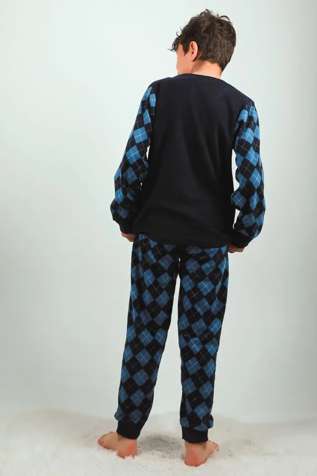 Erkek Çocuk Baskılı Polar Pijama Takımı Lacivert