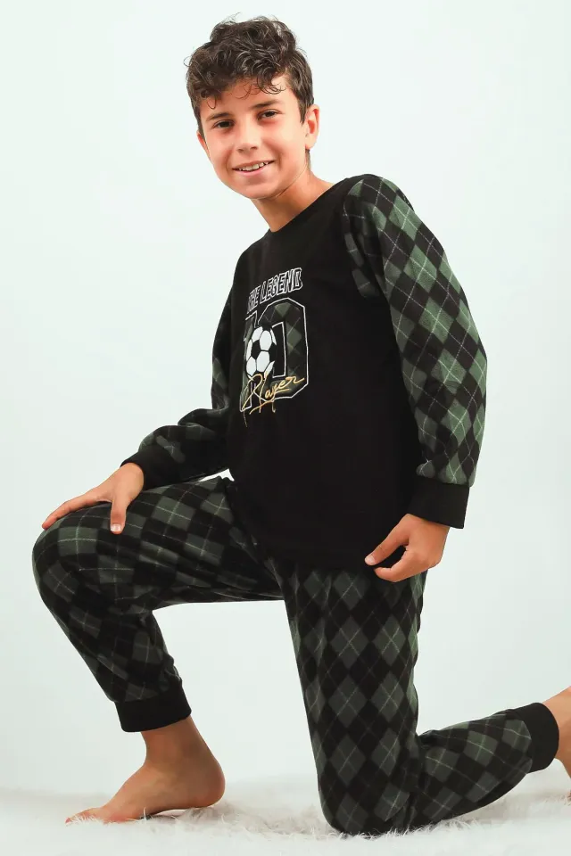 Erkek Çocuk Baskılı Polar Pijama Takımı Siyah