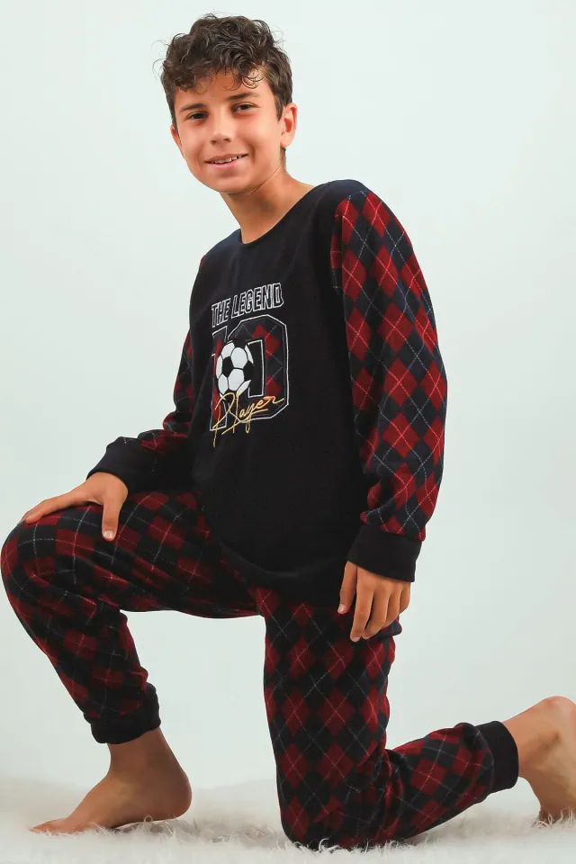 Erkek Çocuk Baskılı Polar Pijama Takımı Lacivertbordo