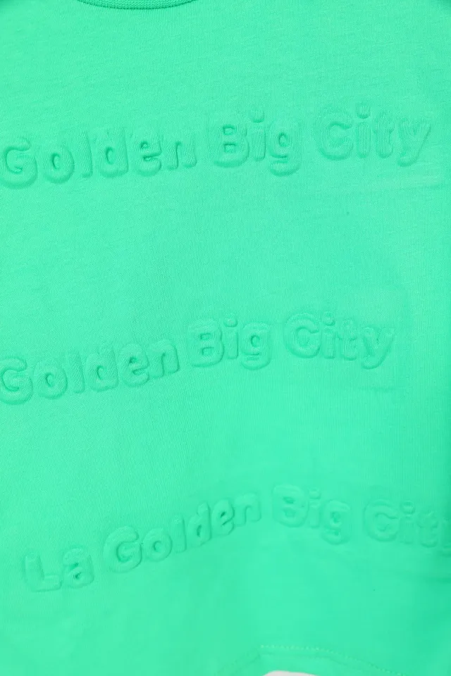 Erkek Çocuk Bisiklet Yaka Ön Kabartmalı T-shirt Yeşil