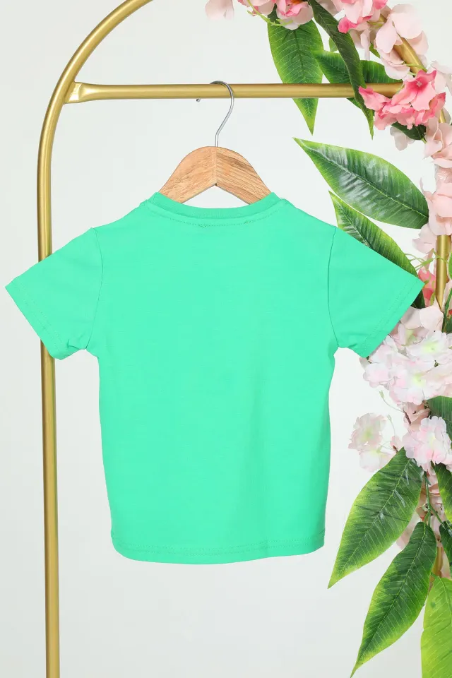 Erkek Çocuk Bsiklet Yaka Ön Baskılı T-shirt Yeşil