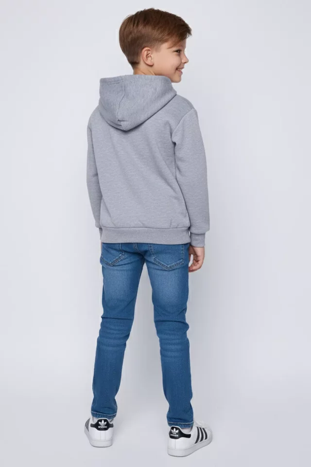 Erkek Çocuk Kapüşonlu Üç İplik Şardonlu Ön Baskılı Sweatshirt - 2