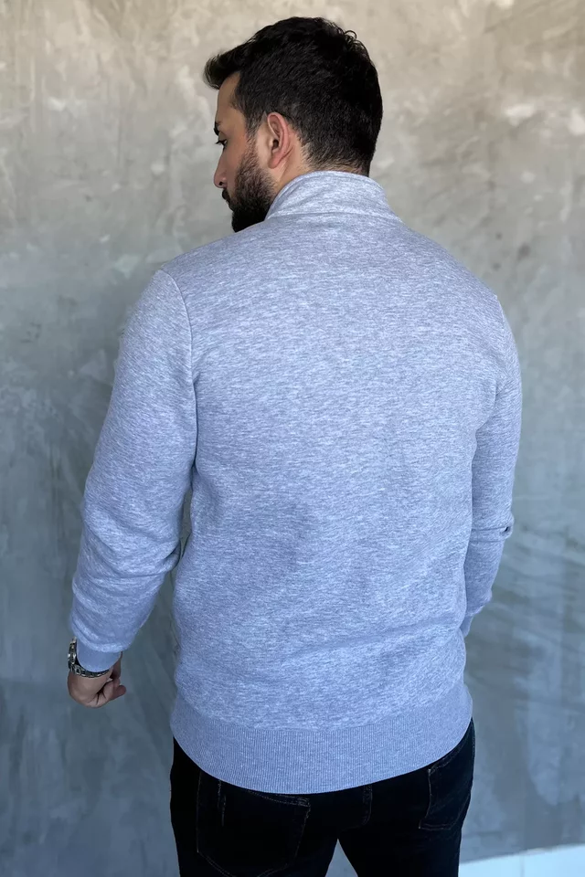 Erkek Dik Yaka Yarım Fermuarlı Üç İplik Şardonlu Sweatshirt