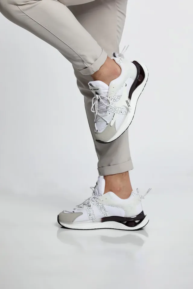Erkek Havalı Taban Bağcıklı Spor Ayakkabı Beyaz