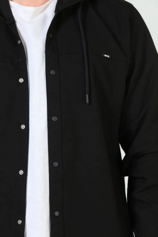 Erkek Kapüşonlu Çıtçıtlı Gömlek Siyah