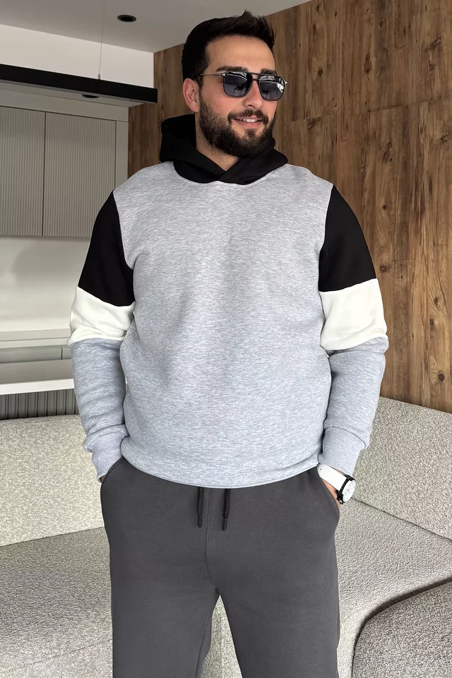 Erkek Kapüşonlu Üç İplik Şardonlu Sweatshirt - 2
