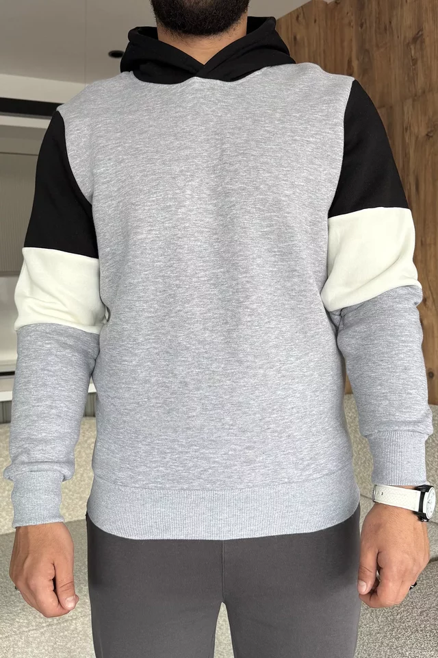 Erkek Kapüşonlu Üç İplik Şardonlu Sweatshirt