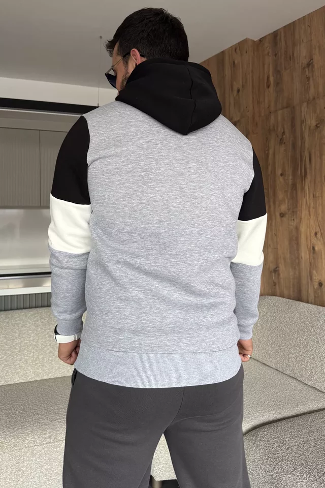 Erkek Kapüşonlu Üç İplik Şardonlu Sweatshirt