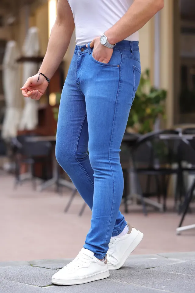 Erkek Likralı Jean Kot Pantolon Mavi Tint