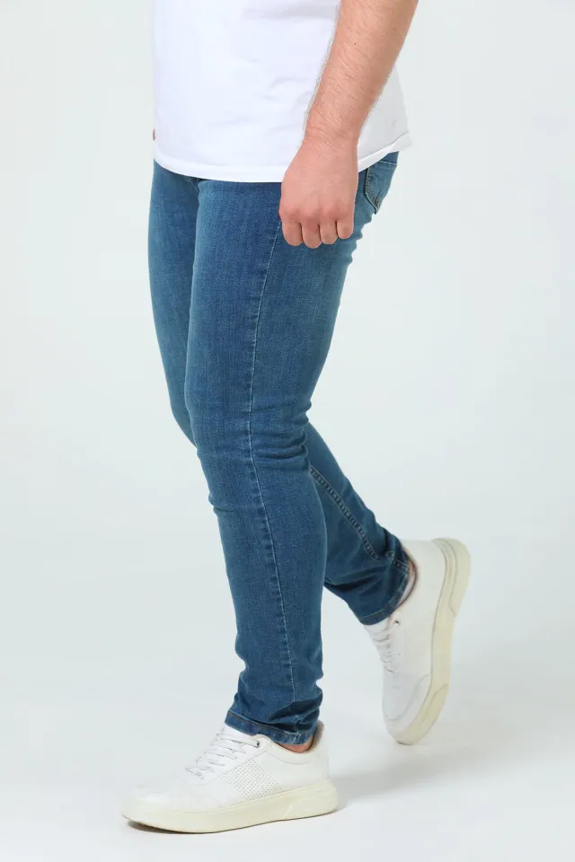 Erkek Likralı Jeans Pantolon Mavi Tint