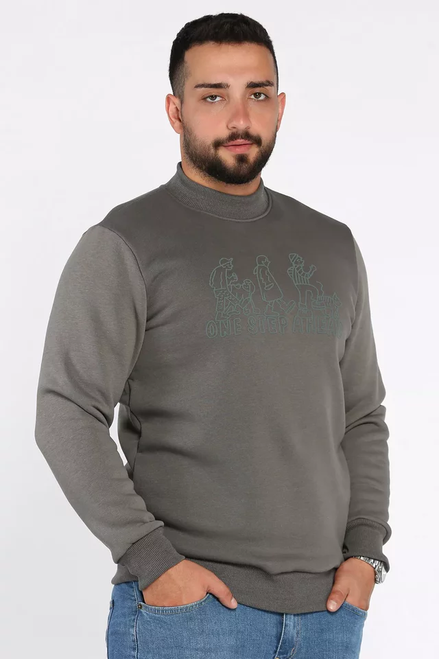 Erkek Ön Baskılı Şardonlu Üç İplik Sweatshirt - 1