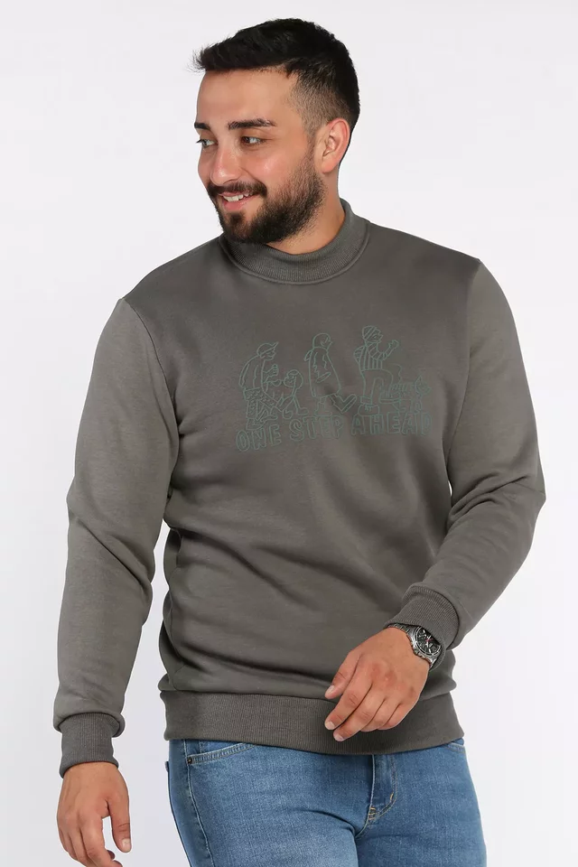 Erkek Ön Baskılı Şardonlu Üç İplik Sweatshirt - 2