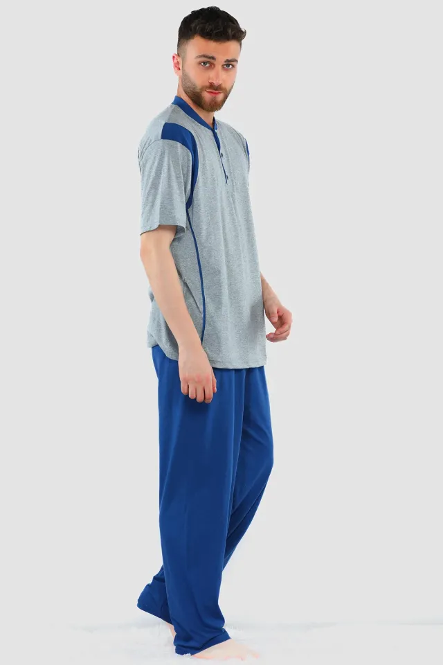 Erkek Ön Düğme Detaylı Pijama Takımı Gri
