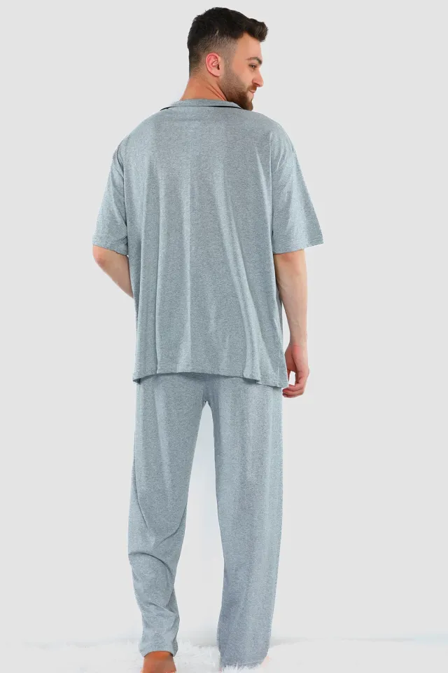 Erkek Ön Düğmeli Cep Detaylı Pijama Takımı Gri