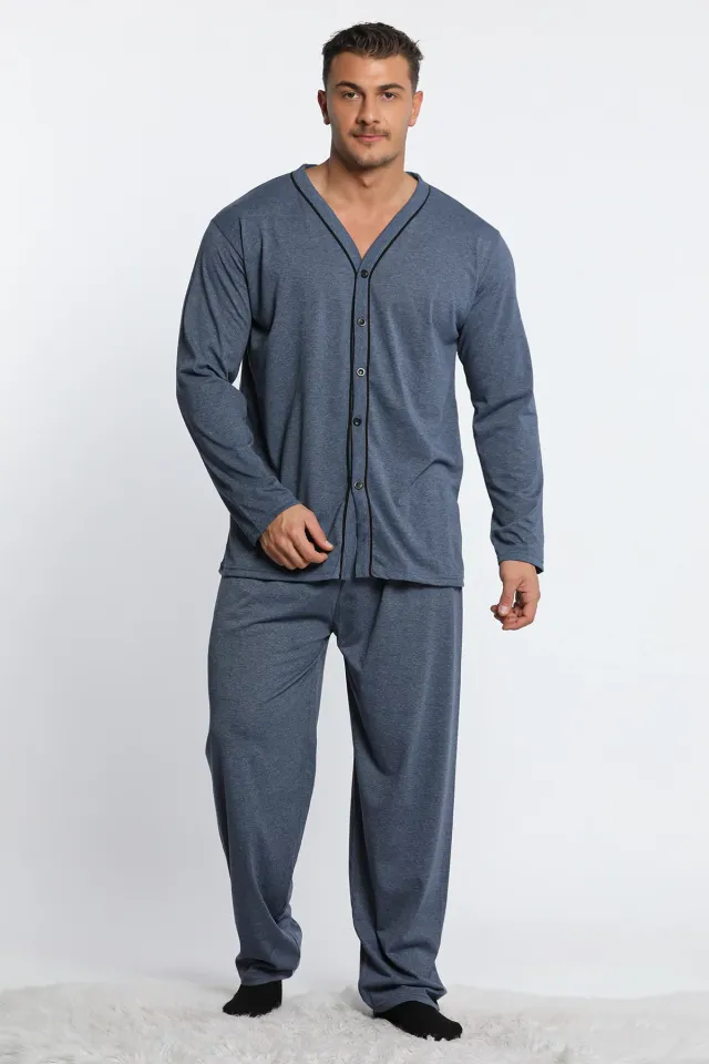 Erkek Ön Düğmeli Pijama Takımı Lacivert