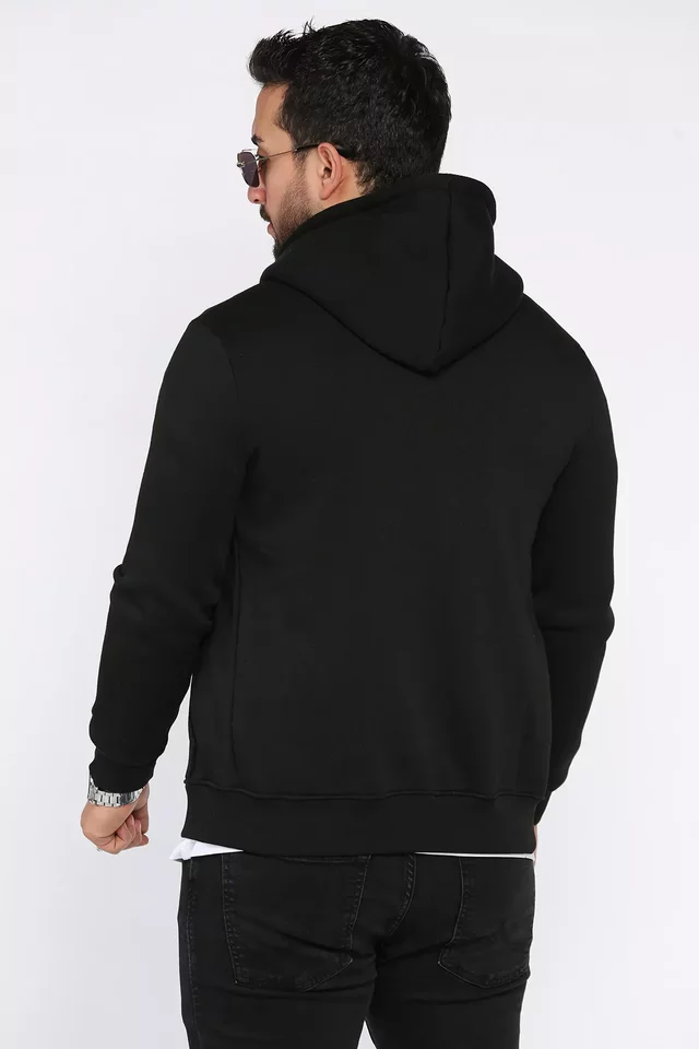 Erkek Ön Fermuarlı Üç İplik Şardonlu Kapüşonlu Sweatshirt