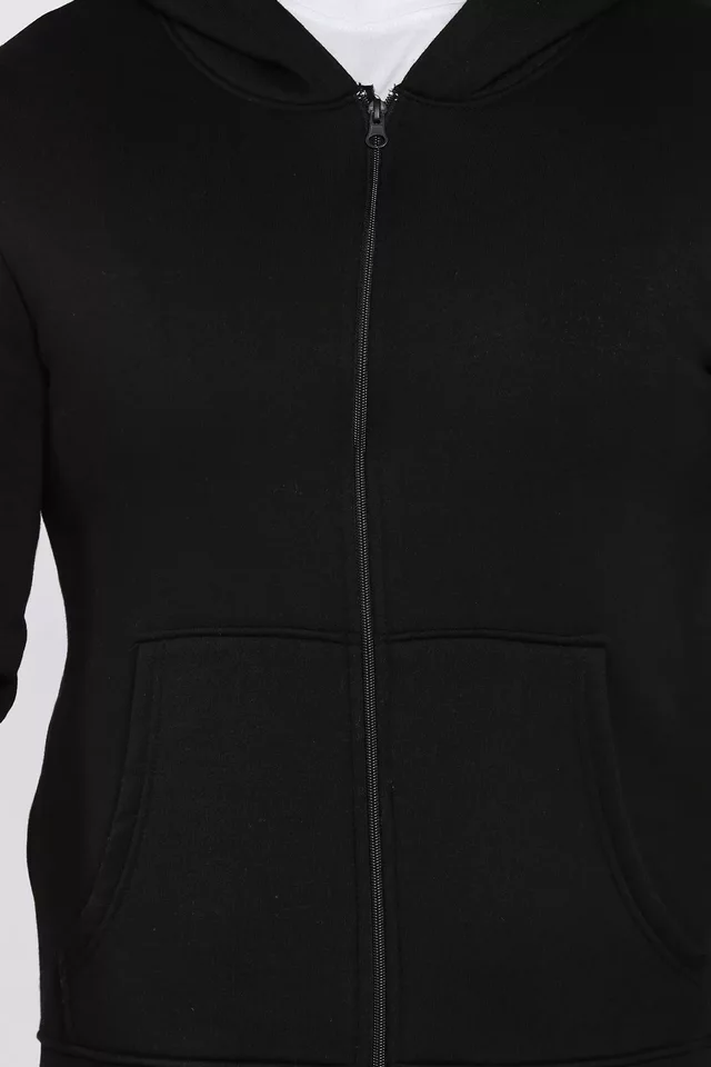 Erkek Ön Fermuarlı Üç İplik Şardonlu Kapüşonlu Sweatshirt