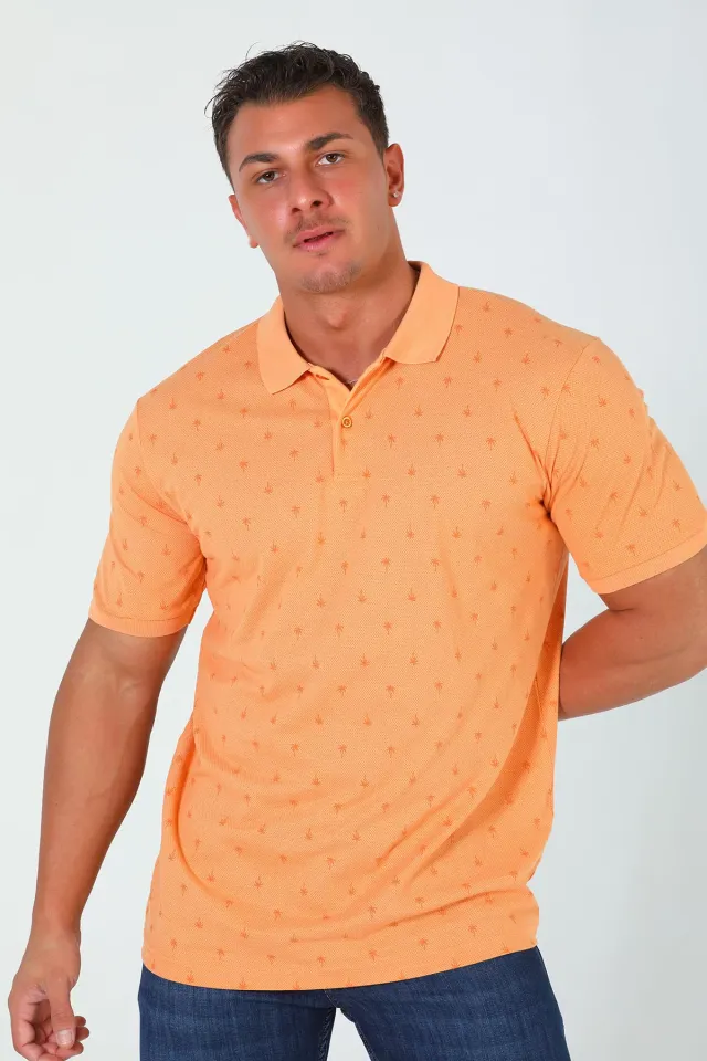Erkek Polo Yaka Baskılı T-shirt Açık Orange