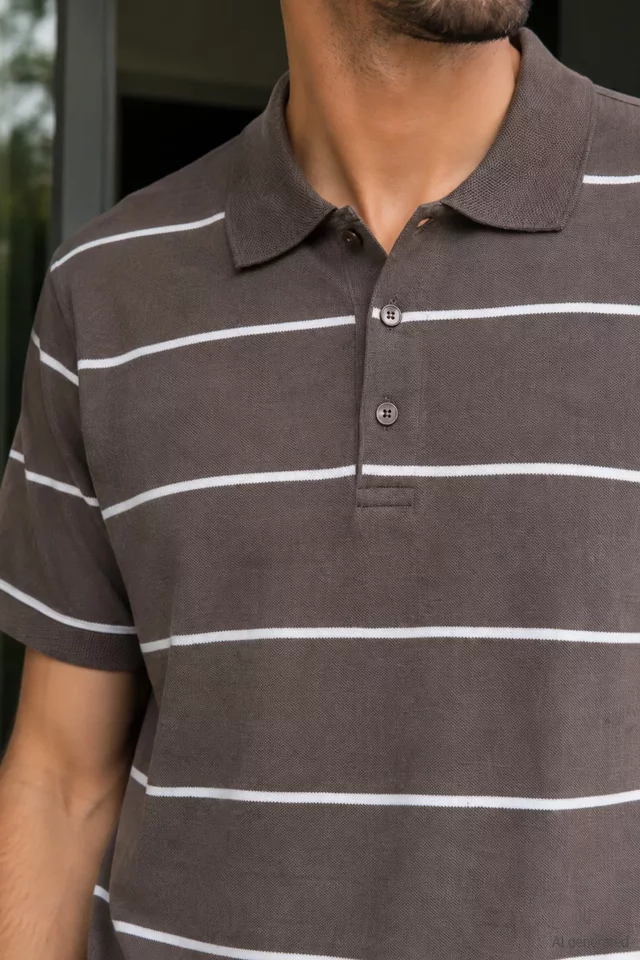 Erkek Polo Yaka Çizgi Desenli Tişört - 2