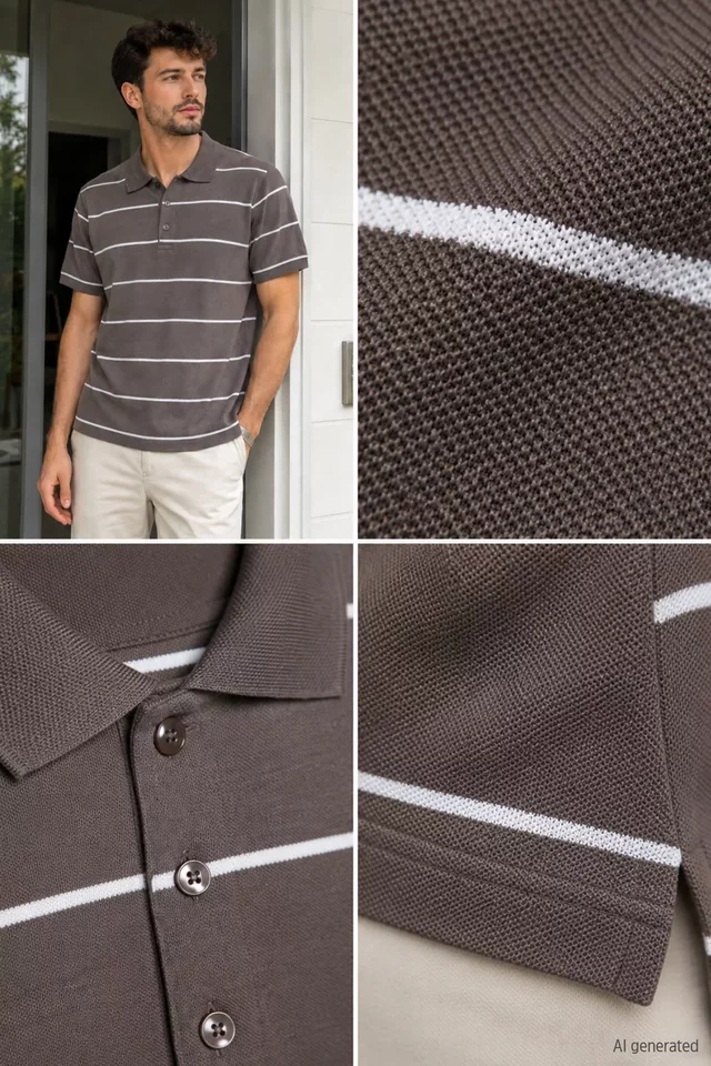 Erkek Polo Yaka Çizgi Desenli Tişört