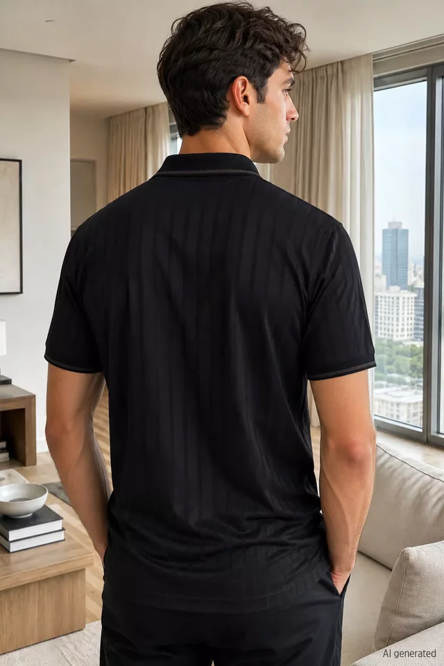 Erkek Polo Yaka Kendinden Desenli Tişört - 2